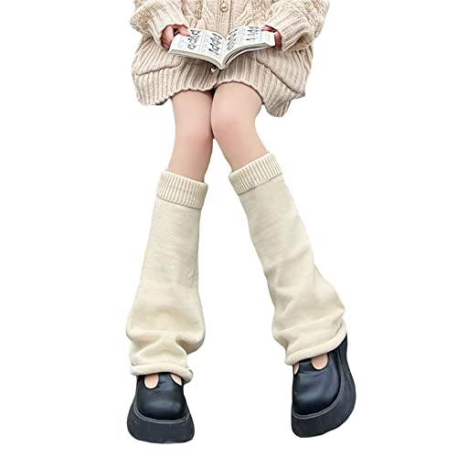 Moreeluck Women Cute Knitted Leg Warmers Girls 80S Harajuku Punk Knee High Leg Socks Preppy Ribbed Knit Stockings Gothic Clothes (A Beige, One Size) #TOP1
