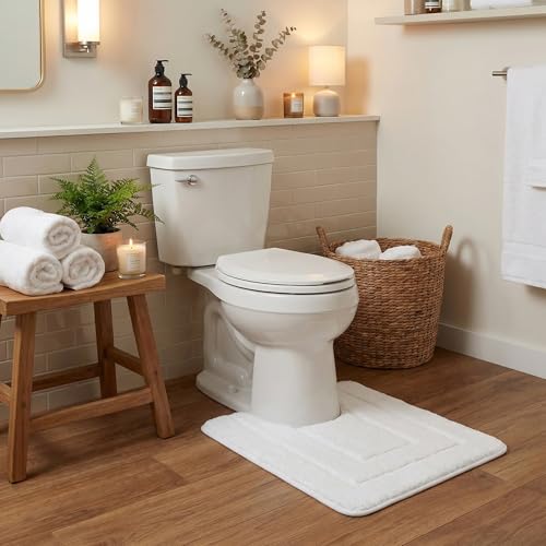 GRANNY SAYS Bathroom Toilet Rugs U Shaped, Bath Mats for Bath, Bathroom Rugs Non Slip Washable, Absorbent Microfiber Toilet Mat, Soft Plush Shaggy Bath Carpet, 20' x 24', White