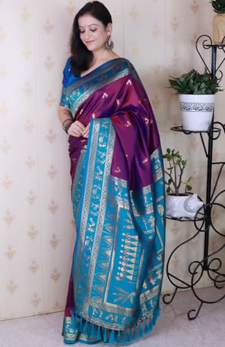 Image of SGF11 Women's Kanjivaram Pure Soft Silk Saree With Unstitched Blouse Piece