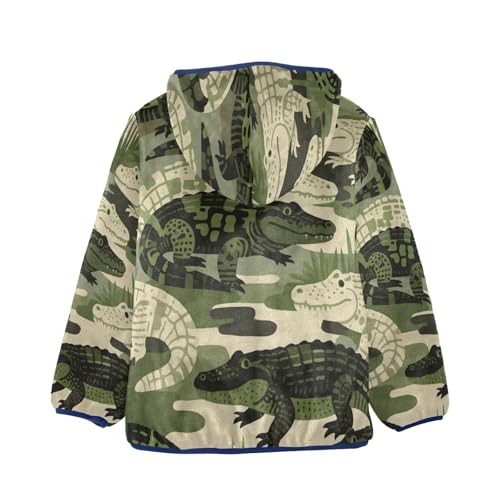 Alligator Pattern in Camouflage Toddler Fleece Jacket Girl Boys Hooded Fleece Jacket Coat Warm Outwear Zip-up 3-10T2