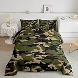 Erosebridal Green Camouflage Bedding Sets Camo Comforter Militarily Tie Dye Comforter Set for Kids Teen Boys Men Military Themed Down Comforter 2 Pillow Cases Queen Size Bedroom Decor