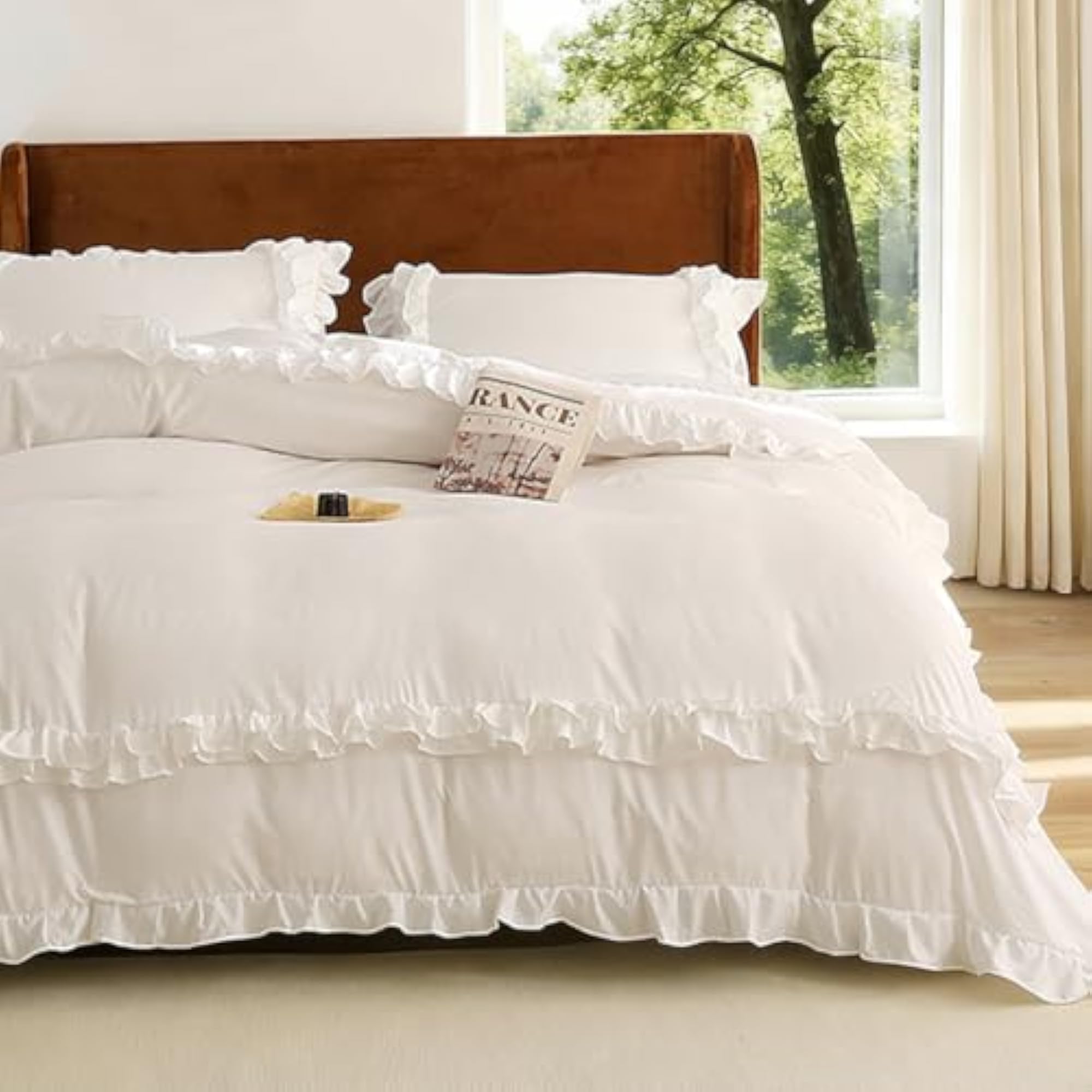 White Ruffle Duvet Cover Queen 3Pcs Shabby Chic
