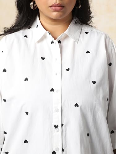 Image of HIGH Star Oversized Embroidered Cotton Shirt for Women | Stylish Tops for Women | Comfortable and Trendy Casual Shirt