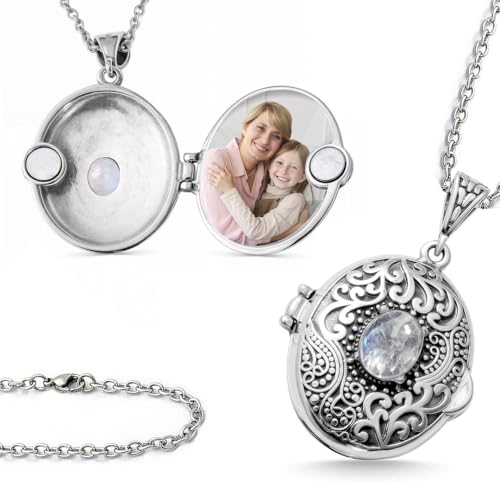 SHOP LC Multi Gemstone Picture Locket Necklace for Women Customized Photo Jewelry Memory Personalized Birthday Gifts for Women Stainless Steel Chain 24'' Birthday Gifts for Womens