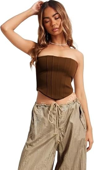 BANDEAU CORSET RIBBED TOPS FOR WOMEN