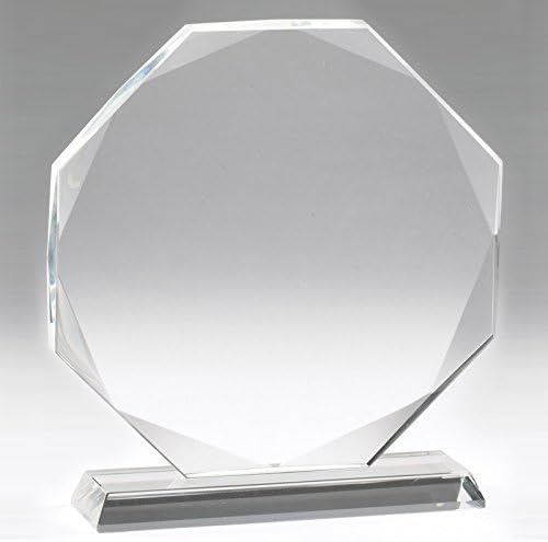 SHOP AWARDS AND GIFTS Octagon Shape Optical Crystal Trophy Award Personalized, Customizable Engraved, Sports, Softball, Work, Business Prizes, 7-3/4 Inch