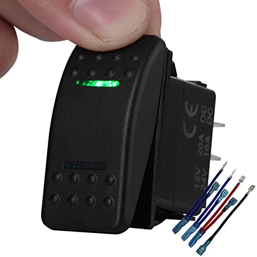 Image of UTV Retractive Button Rocker Switch 7Pin (ON)-Off-ON DPDT Dual Green Led Light Bar Momentary Switch for Car Marine Boat ATV RZR Interior Accessory 12V 24V with Jumper Wire Set