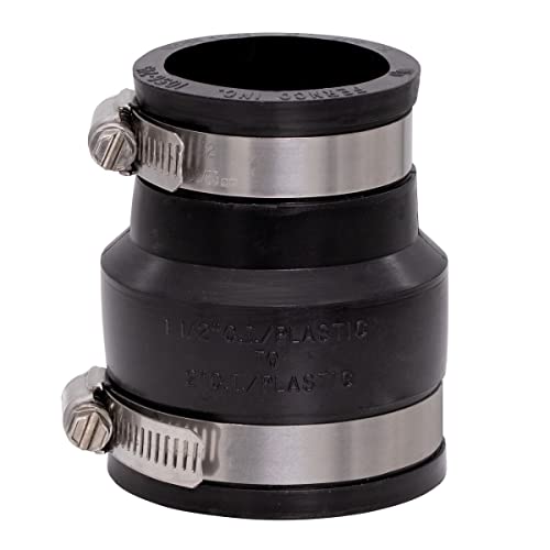 Fernco 1056-215 Flexible Pvc Reducing Pipe Coupling 2-In. X 1-1/2-In. For Cast Iron And Plastic Plumbing Connections, 2-Pack #TOP1
