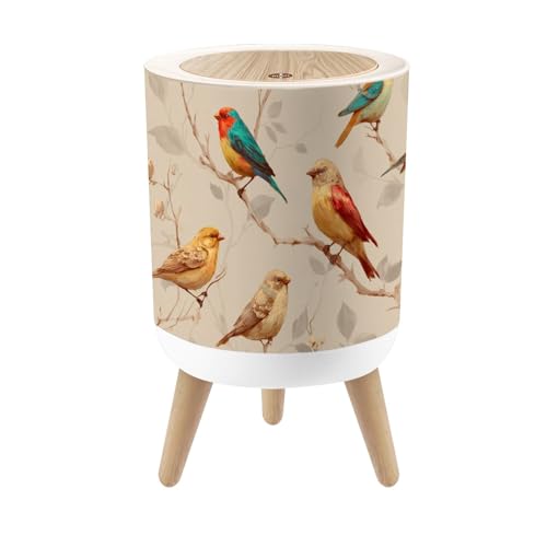 JBNJANKDAV Small Trash Can with Lid Vintage Seamless Little Birds