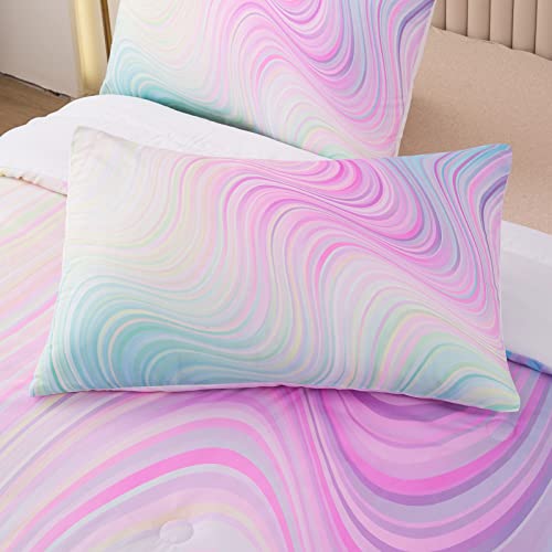 Bodhi Tie Dye Marbling Comforter Colorful Marble Teen Girl Bedding Set Watercolor Pastel Pink Blue Purple Comforter Set Marble Abstract Kids Bedding Set 2 Piece Bright Girly Comforter (Twin) #TOP2