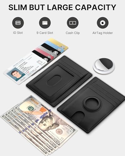 Mens Slim Wallet, Premium Crazy Horse Leather RFID-Blocking Front Pocket Wallet Holder, Black2