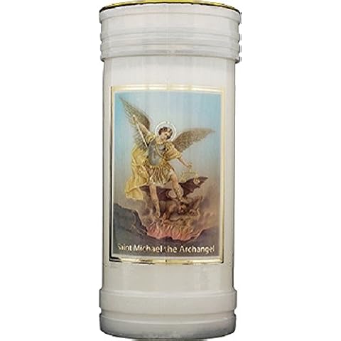 St. Michael candle 72 hour burn Prayer Saint Catholic 15cm White Cover