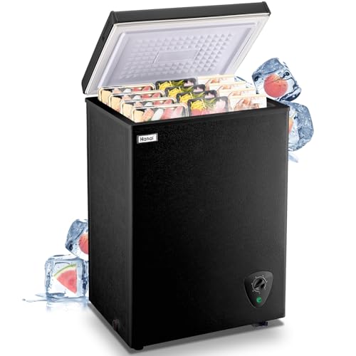 WANAI Deep Freezer Mini Chest Freezer Small Freezer with Top Open Door and Removable Storage Basket, 7 Gears Temperature Control, Energy Saving, for Office Dorm or Apartmen Black