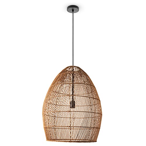 Paco Home Luminaria Suspensión Salón Bohemia Lámparas Cesta Lámpara Colgante Ratán Comedor Lámpara Papel E27, Tipo de lámpara:Lámpara colgante - Tipo 2, Farbe_MuVa:Beige (Ø52 cm)
