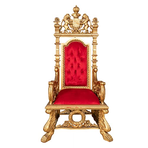 Biscottini Thronesessel im Barock-Stil, 194 x 92 x 96 cm, Sessel aus massivem Holz mit hoher Rückenlehne, königlicher Sessel, Sessel, Riesensessel für Räume und Häuser – Bild 4