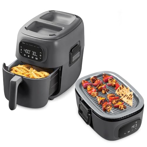 Dash Flip & Fry™ Digital 2-in-1 Grill & Air Fryer - Has AirCrisp® Technology - Digital Touchscreen, Ceramic Nonstick Grill Plate & Special Dehydrate Function - 7 Quarts - Forged Iron