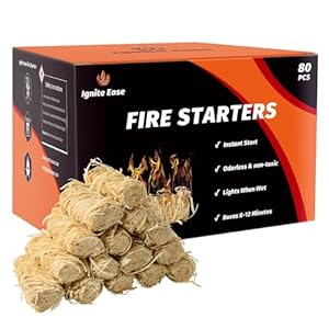 80pcs Natural Fire Starters – All Weather Waterproof Firelighters for Campfire, Grill, BBQ, Fire Pit, Fireplace, Wood Stove, Pizza Oven | Charcoal Starter, Odorless & Eco-Friendly