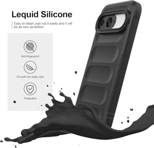Image of ShieldTech AirGuard Series Back Cover Case for Google Pixel 9 Pro | Microfiber Lining | Airbag Cushion Drop Protection | Shockproof Silicone Cover Case | Anti Slip Grip - Black for Google Pixel 9 Pro