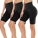 Gayhay 3er Pack Radlerhosen Damen Knielang Kurze Sport Leggings Sommer Shorts High Waist Blickdichte Sporthosen Gym Yoga Pants Laufhosen Shapewear Bauchweg Schwarze(DE 50-54)