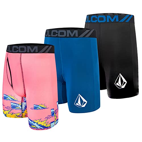 Volcom Mens Boxer Briefs 3 Pack Poly Spandex Performance Boxer Briefs Underwear (Pink/Black/Blue, Medium) #TOP2