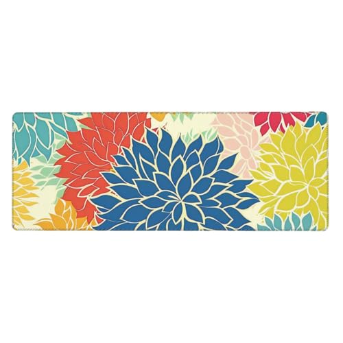 Tapis de souris xxl motif chrysanthème 80 x 30 cm et sous-main bureau antidérapant