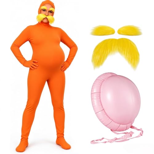 Orange Bodysuit With Yellow Mustache Eyebrows And Inflatable Belly - image 1