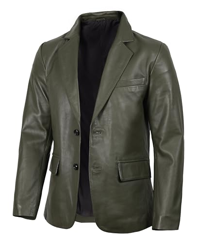 Image of fjackets Mens Leather Jacket - Real Lambskin Leather Blazer, Notched Collar Sport Coat for Men
