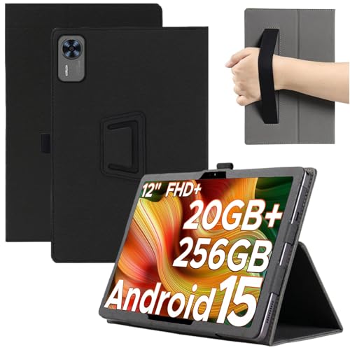 Custodia per DOOGEE T36 12 Pollici Leggera e Sottile pelle PU con Cinturino da Polso Morbido Cover con Auto di Supporto Nero