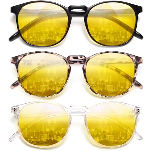 Image of IBOANN Chic & Comfy Blue Light Glasses for Women - 3-Pack Round Frames, Screen-Ready Style with UV Protection Coating