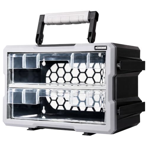 VELORGEMANE 2 Drawer Modular Stackable Storage Organizer with Clear Drawers, Removable Handle, Interlocking System, Wall Mount Compatible Tool Storage Box