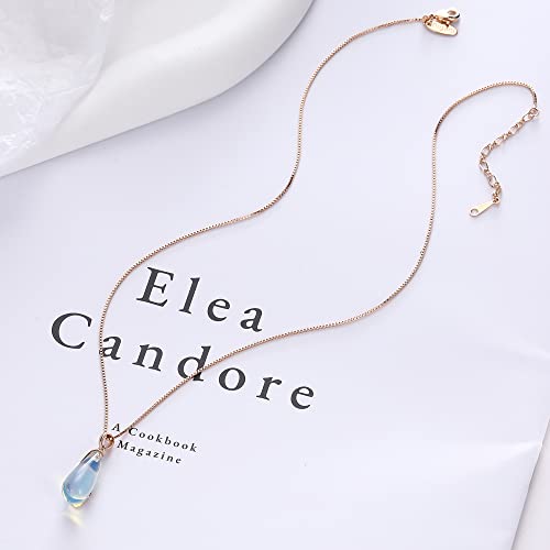 Moonffay 18K Rose Gold Plated Teardrop Created Opal Pendant Necklace For Women Girls Dainty Gemstone Birthstone Tear Drop Necklace Diamond Pear Shaped Jewelry (White) #TOP4