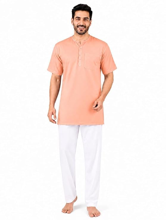 Image of Men's Cotton Halfsleeve Short Kurta for Summer