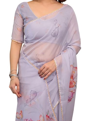 Image of ALMAARI FASHIONWomen's Floral Printed Organza Saree with Unstitched Blouse Piece | Traditional Ethnic Wear Sarees | Soft Lightweight Ethnic Office Wear Daily Wear Indian Sari (ORGANZA 121-130 H)