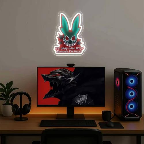 Image of Japanese Anime Neon Sign M H Academia Rabbit LED Wall Light for Bedroom Game Room Decor, Dimmable Neon Light for Kids Room Man Cave Birthday Party Gifts