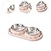 IEUDNS Cat Food Bowls Food Water Feeder Convenient Easy to Clean Anti Spilling Feeding Station Stainless Steel Double Bowls, Pink
