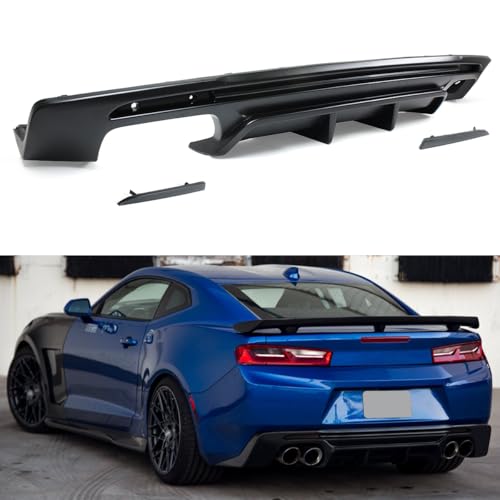AMPP Style Matt Black Shark Fin Rear Bumper Diffuser + Smoked Tinted Lens Reflector Replacement Compatible with Chevrolet 2016-2024 Camaro LT SS RS