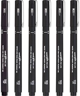 UNI PIN DRAWING PEN PIGMENT LINER SET BLACK 0.05mm to 0.8mm [Set of 6]