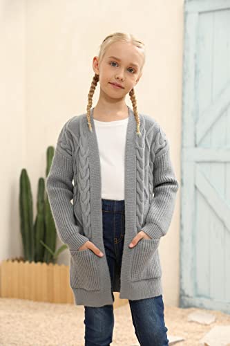 Ermonn Girls Kids Open Front Cardigans Sweaters Long Sleeve Knit Cute Sweater Outwears with Pockets for 5-14 Years2