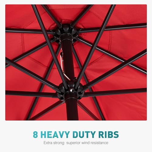 Image of OLIXIS 9FT Patio Table Umbrella with Tilt and Crank Button & 8 Sturdy Ribs Waterproof, 9 Feet Outdoor Patio Umbrella Sun Shade for Pool, Terrace, Beach and Restaurant, Red