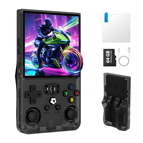 R36MAX Retro Handheld Game Console, Portable Retro Gaming Console 4.0'' IPS HD Screen and Linux System, Support 30+ Emulator and 64GB TF Card Video Game Consoles, 4000mAh Battery (Black 64GB)