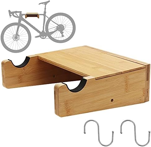 Lifronkit Bike Wall Mount-Bamboo Bike Rack with Removeable Shelf and 2"S hooks,Storing Cycling Accessories,Indoor Bicycle Rack Storage Solution for your Home, Garage