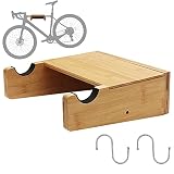 Lifronkit Bike Wall Mount-Bamboo Bike Rack with Removeable Shelf and 2"S hooks,Storing Cycling Acces