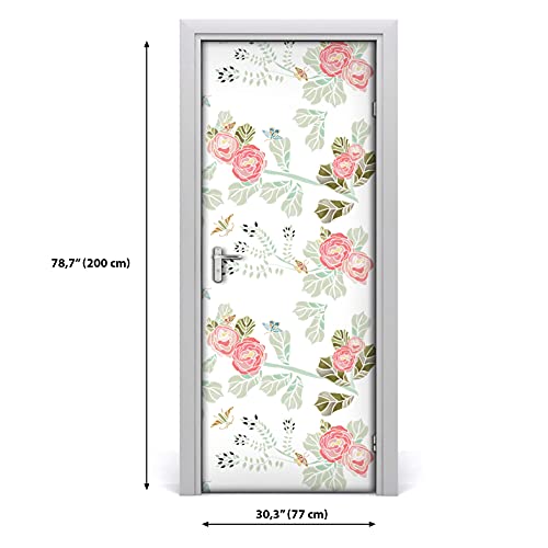 Autocollant de porte 77x200cm fleurs pastel et papillons pour habiller vos cloisons