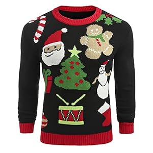 YIXIN2013SHOP Heren Sweater Heren Kersttrui Ronde hals Lange Mouwen Grappig Tacky Klatergoud Xmas Kerstman Sweater…