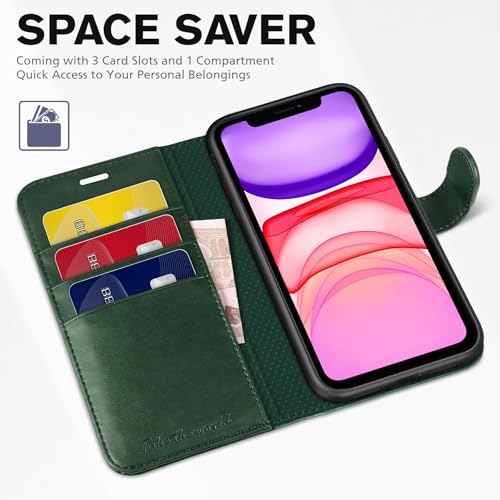 TUCCH Wallet Case for iPhone 11, [TPU Shockproof Inner Shell], PU Leather [RFID Blocking] Card Holder Magnetic Stand Protective Cover Compatible with iPhone 11 6.1" 2019, Midnight Green by TUCCH - Image 7