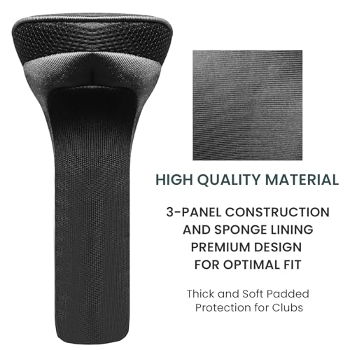 Golfschlägerhauben Driver Golf Club Headcover Set Wert 4 Stück, Langer Hals Schlägerkopfhüllen Hybrid Fairway mit 1 3 5 7 X Nummernschild (3 Stück Dunkel, 1 Driver&1 Fairway&1 Hybrid)