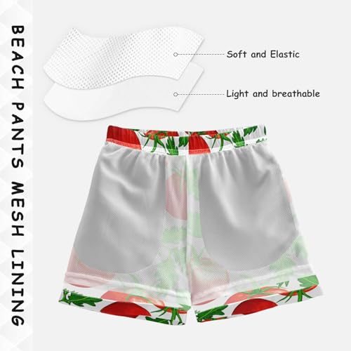 DOMIKING Tomato Leaves White Boys' Board Shorts Quick Dry Toddler Swim Shorts with Mesh Lining for Swimming Hiking Adjustable Waist 3T4