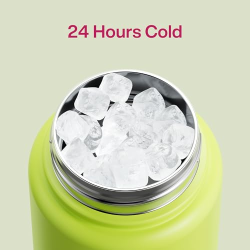 Image of ENCOOL Insulated Water Bottle with Straw Stainless Steel Water Bottle, Leak-Proof, BPA-Free, Double Wall Vacuum Keeps Cold for 24 Hours for Sports, Travel, School (32 oz, Acid Green)