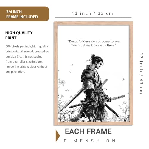 Image of HOTHOUSE Japanese Samurai Motivational Art Framed Posters for Living Room Bedroom Gaming Room Studio | Aesthetic Japanese Theme Samurai Poster with Frames Wall Decor Set Of 6 (13X17 inch)