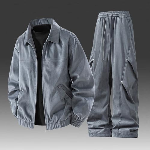 Mens Long Sleeve Sets 2 Piece Outfits Casual Lapel Neck Zip Up Jacket and Elastic Waist Pants Set Trendy Casual Outfit2